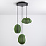 3-light Japandi pendant lamp with green fabric lanterns - Fabrica