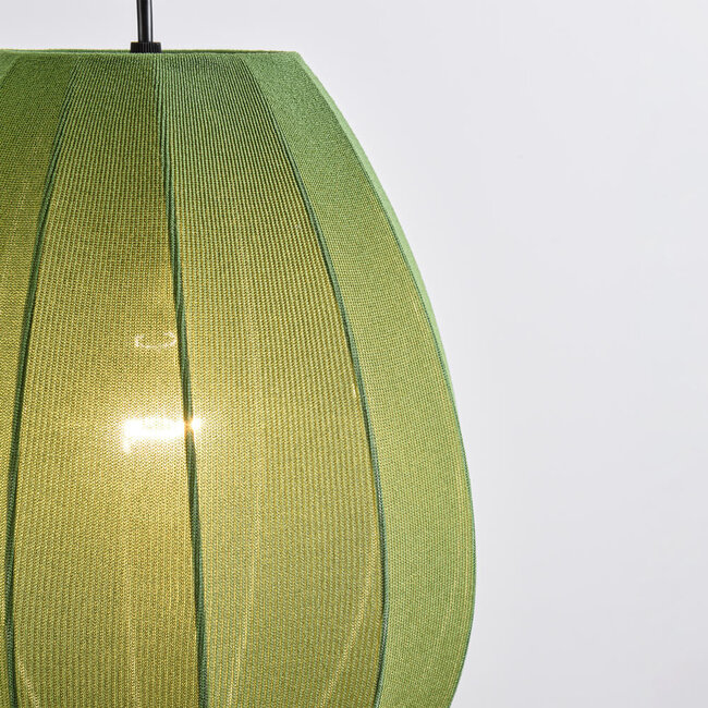 3-light Japandi pendant lamp with green fabric lanterns - Fabrica