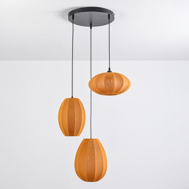 3-light pendant light Fabrica - orange fabric lanterns
