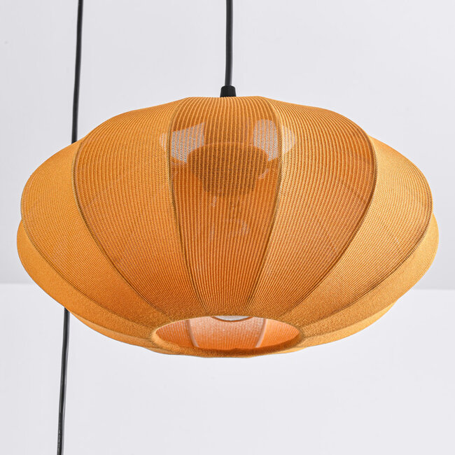 3-light Japandi pendant lamp with orange fabric lanterns - Fabrica