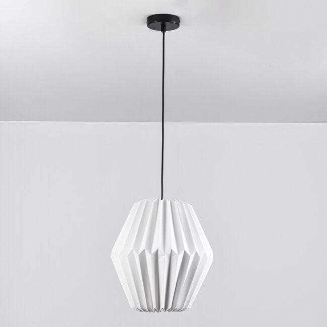 Paper pendant light Berlian - white with pleated shade