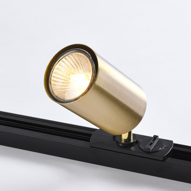Modern 3-metre single-phase rail system with gold Mels spotlights - ceiling lights
