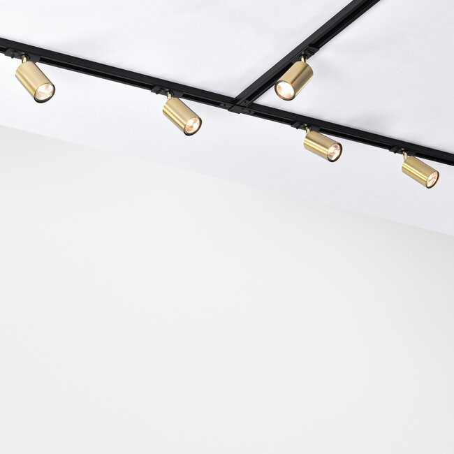 Modern 3-metre single-phase rail system with gold Mels spotlights - ceiling lights