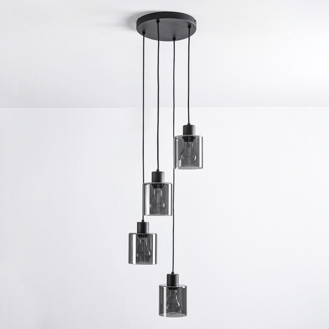 4-light pendant light Pella - black with smoked glass