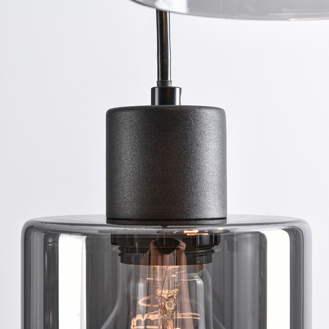 Pella pendant lamp, 4-light - black with smoked glass