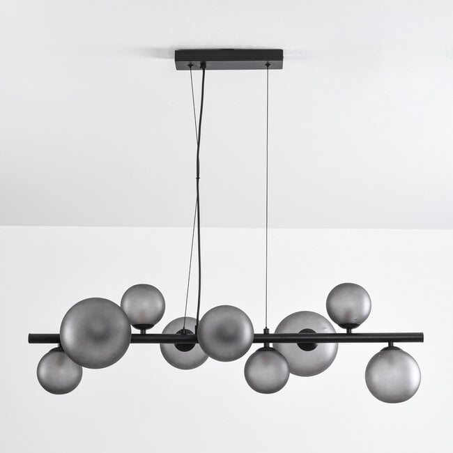 9-light pendant light Givree - black and grey frosted glass