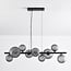 9-light pendant light Givree - black and grey frosted glass