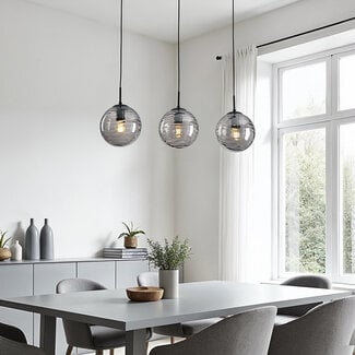 3-light pendant light Carice - black with smoked glass