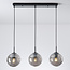 Modern black pendant lamp with 3D wavy smoked glass, 3-light - Carice