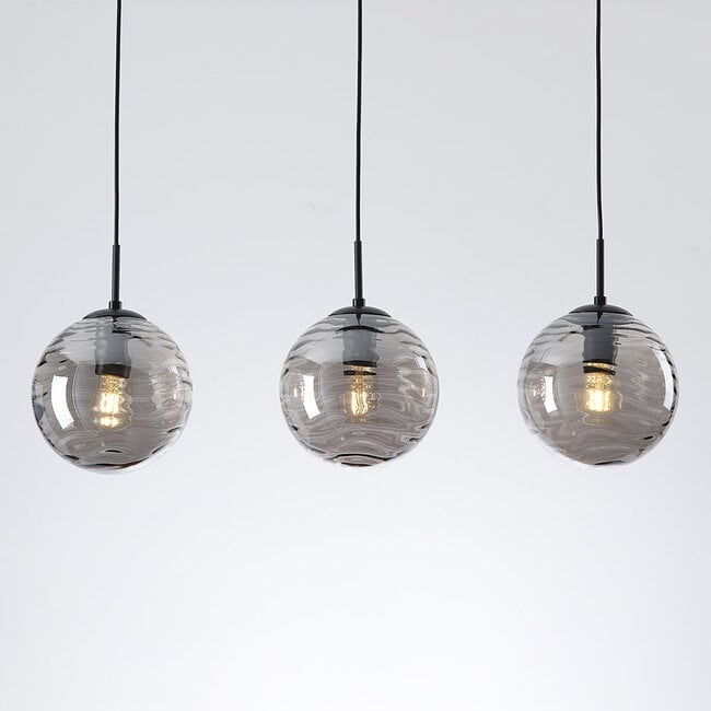 3-light pendant light Carice - black with smoked glass