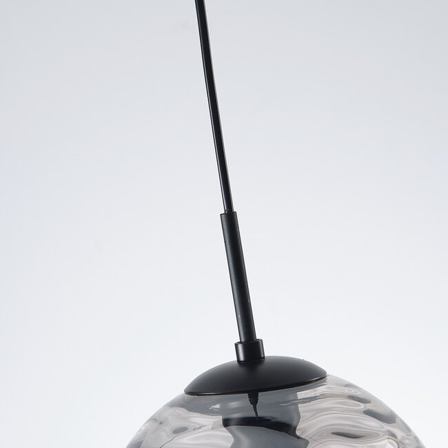 Modern black pendant lamp with 3D wavy smoked glass, 3-light - Carice