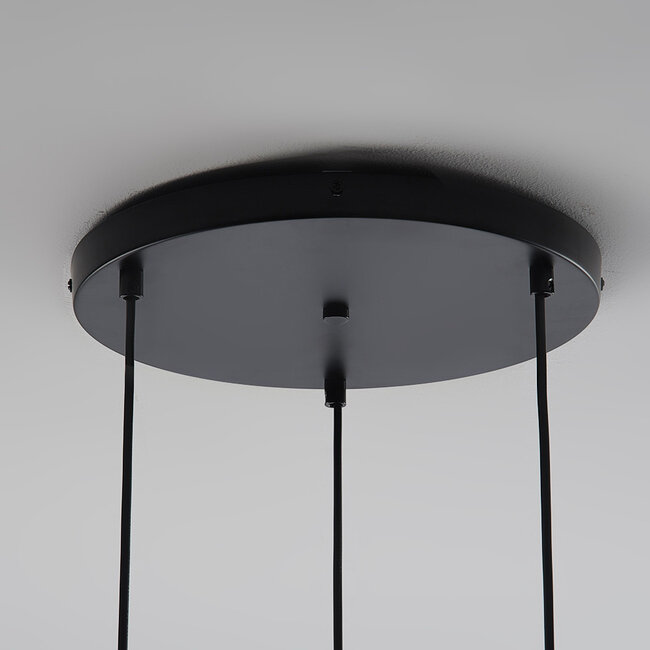 Designer lighting pendant lamp in black with 3D wavy amber glass, 3-light - Eflin