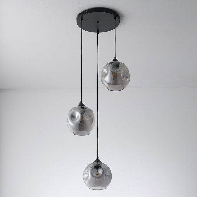 3-light pendant light Fajah - black with smoked glass