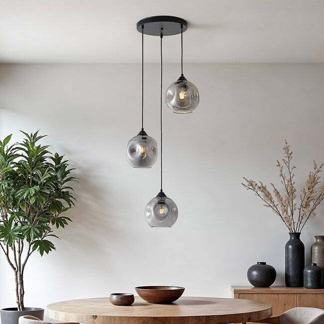 Hanging lamp with organic shape smoked glass, 3-light - Fajah