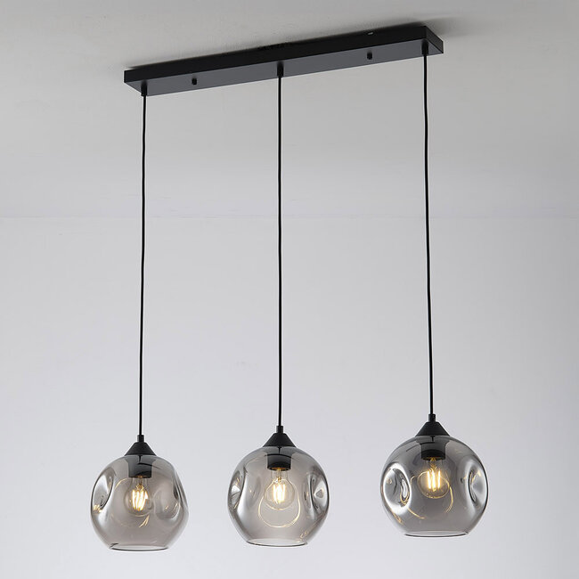 3-light pendant light Fayen - black with smoked glass
