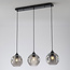 3-light pendant lamp Fayen Black with wavy smoked glass
