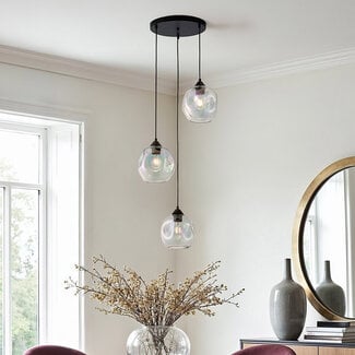 3-light pendant light Fajah - black and mother-of-pearl glass