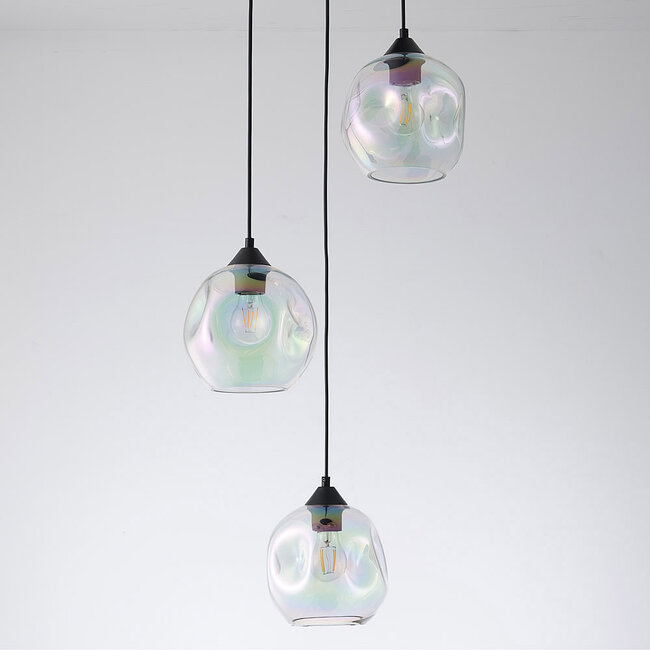Design pendant light Fajah black with organic shape mother-of-pearl glass, 3-light