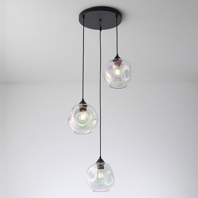 3-light pendant light Fajah - black and mother-of-pearl glass
