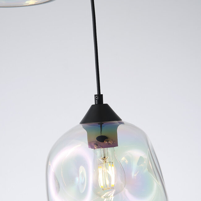 3-light pendant light Fajah - black and mother-of-pearl glass