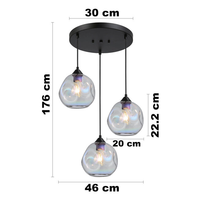 Design pendant light Fajah black with organic shape mother-of-pearl glass, 3-light