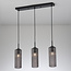3-light pendant light Giove - black with ribbed smoked glass