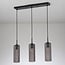 3-light pendant light Giove - black with ribbed smoked glass