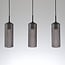 3-light pendant light Giove - black with ribbed smoked glass
