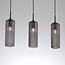3-light pendant light Giove - black with ribbed smoked glass