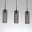 3-light pendant light Giove - black with ribbed smoked glass