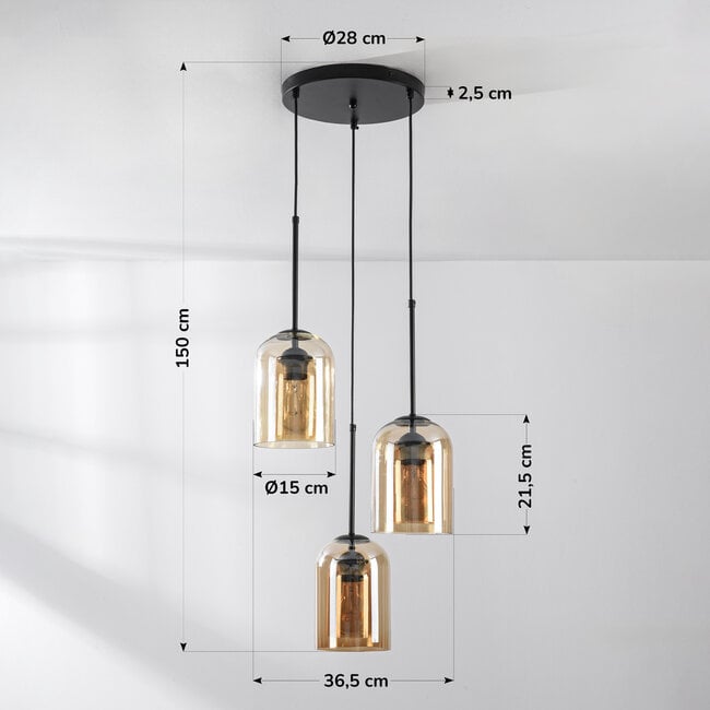 3-light pendant light Turella - amber glass