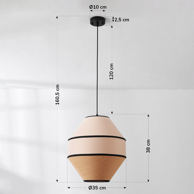 Japandi Seil pendant lamp with natural textile shade and braided cord