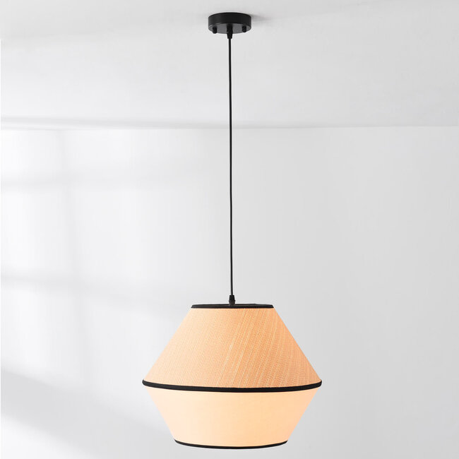 Japandi Corda pendant lamp with natural fabric shade and braided rope