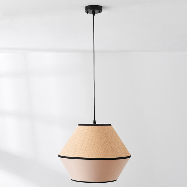 Japandi Corda pendant lamp with natural fabric shade and braided rope