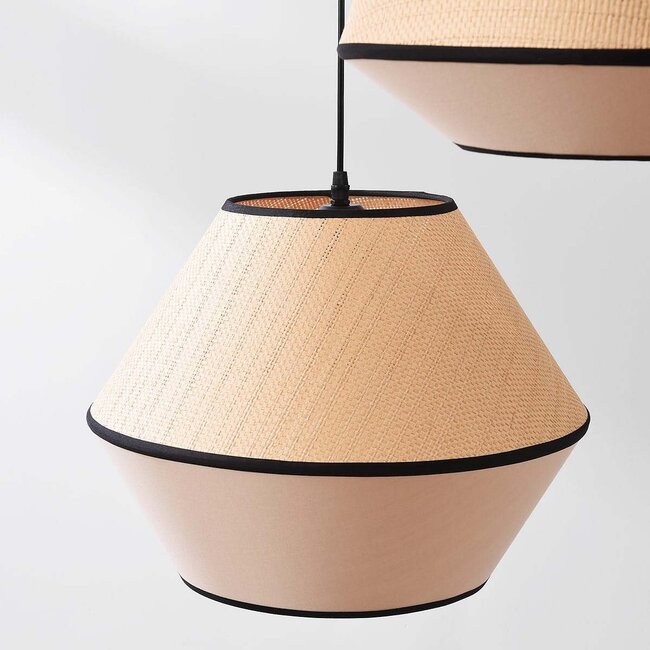 3-light Japandi pendant lamp Rep with natural fabric shades and braided rope