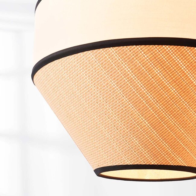 3-light Japandi pendant lamp Rep with natural fabric shades and braided rope