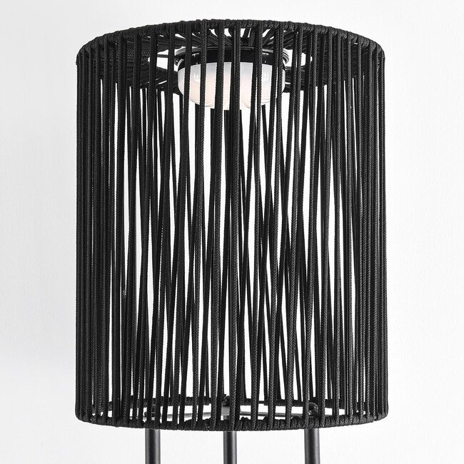 Solar outdoor floor lamp Vinta, 3-step dimmable LEDs and braided rope, black