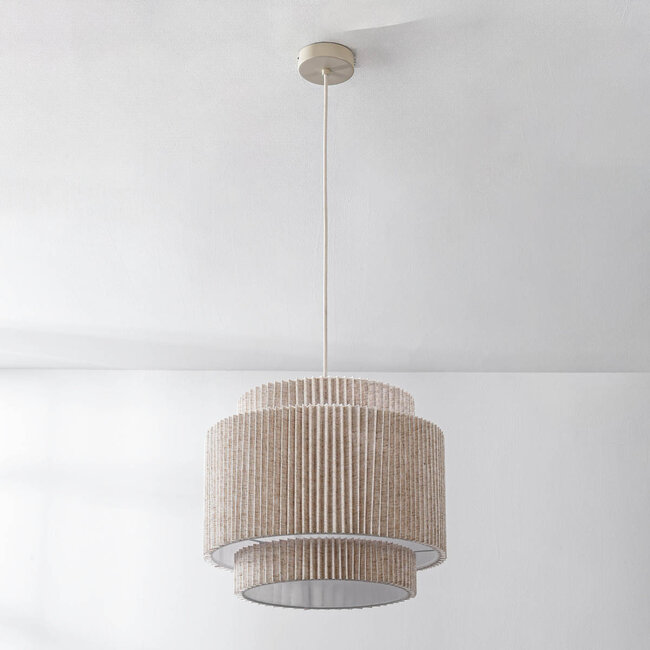 Tressa pendant lamp with ribbed fabric shade - Beige