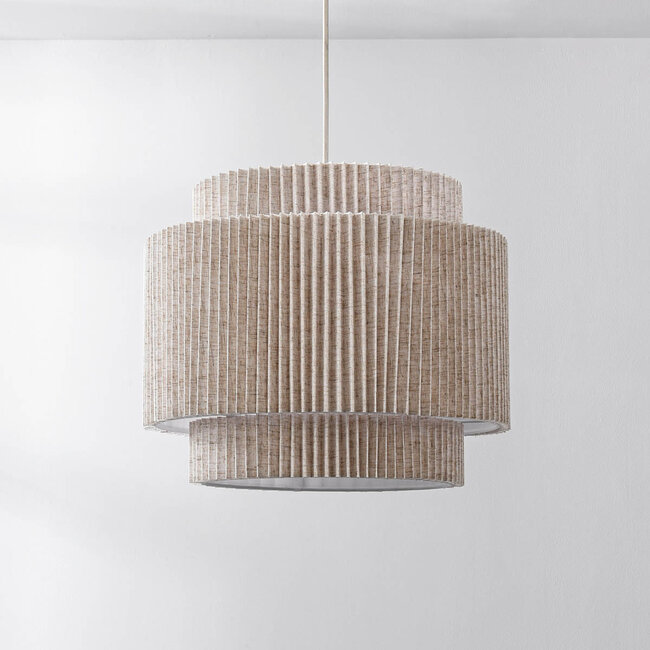 Tressa pendant lamp with ribbed fabric shade - Beige