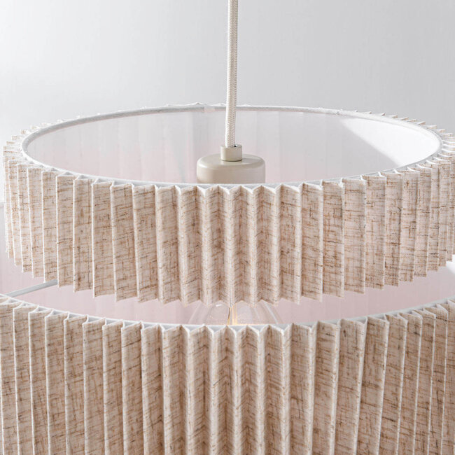 Tressa pendant lamp with ribbed fabric shade - Beige