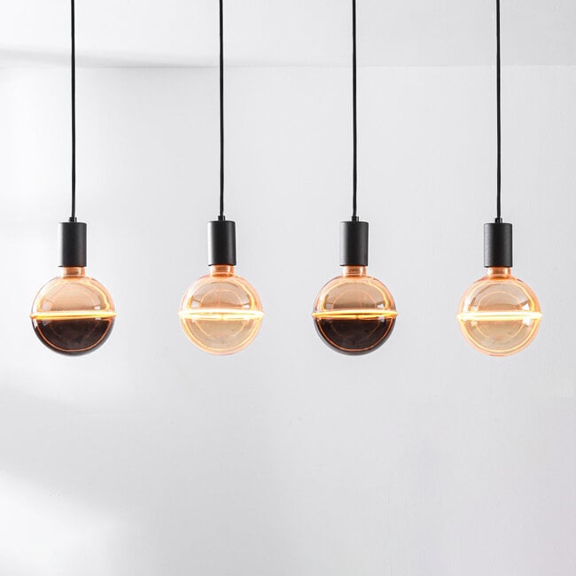 4-light pendant light Nivelle black - set with dimmable E27 LED bulbs