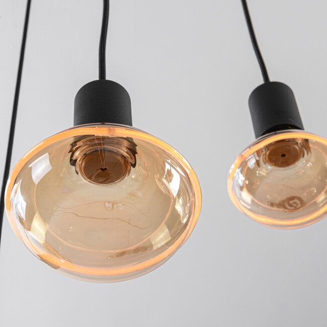 6-light pendant light Nivelle black - set with dimmable E27 LED bulbs