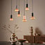 6-light pendant light Caverna - black with marble detailing, set with dimmable LED bulbs