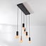 6-light pendant light Caverna - black with marble detailing, set with dimmable LED bulbs