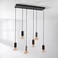 6-light pendant light Caverna - black with marble detailing, set with dimmable LED bulbs