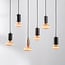 6-light pendant light Caverna - black with marble detailing, set with dimmable LED bulbs