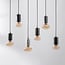 6-light pendant light Caverna - black with marble detailing, set with dimmable LED bulbs