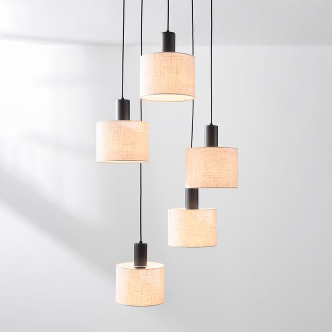 5-light pendant light Linne - beige linen shades