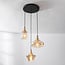 3-light designer pendant light Calypso with amber glass globes