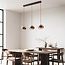 Natural 3-light pendant light Travé in travertine (natural stone) and wood